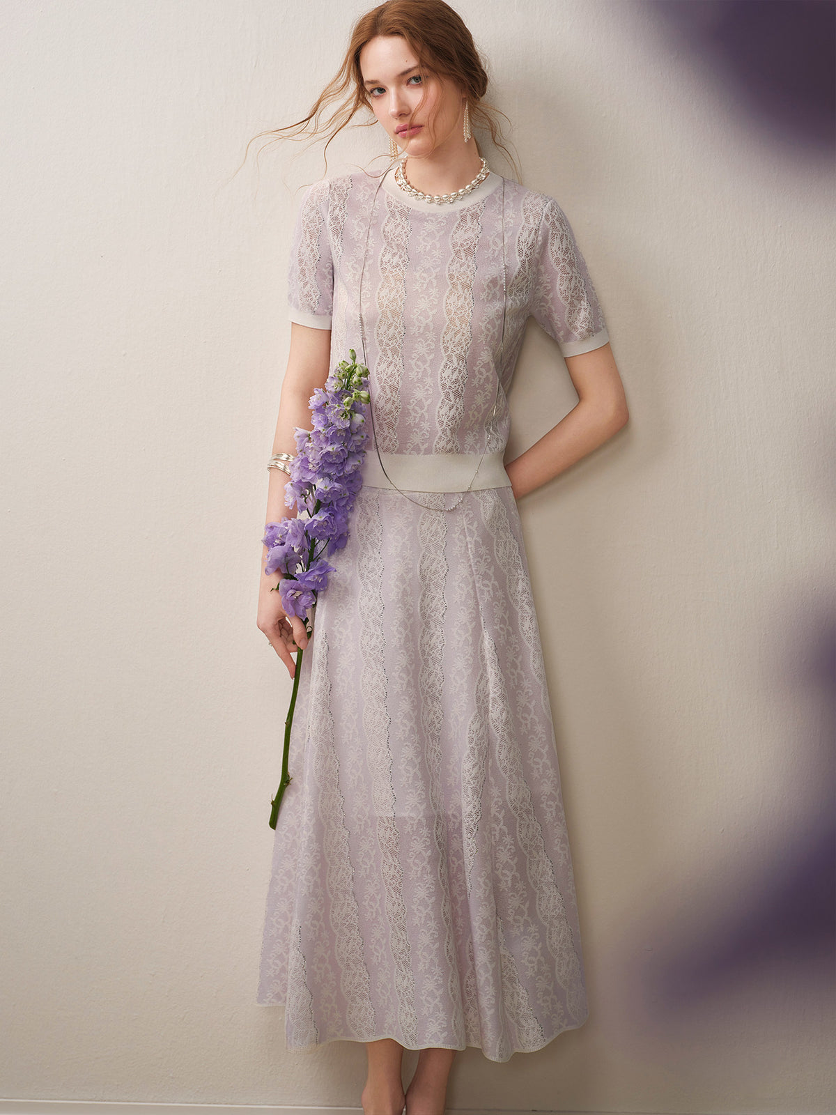 Lilac Violet Crew Neck Knit A-line Co-Ord