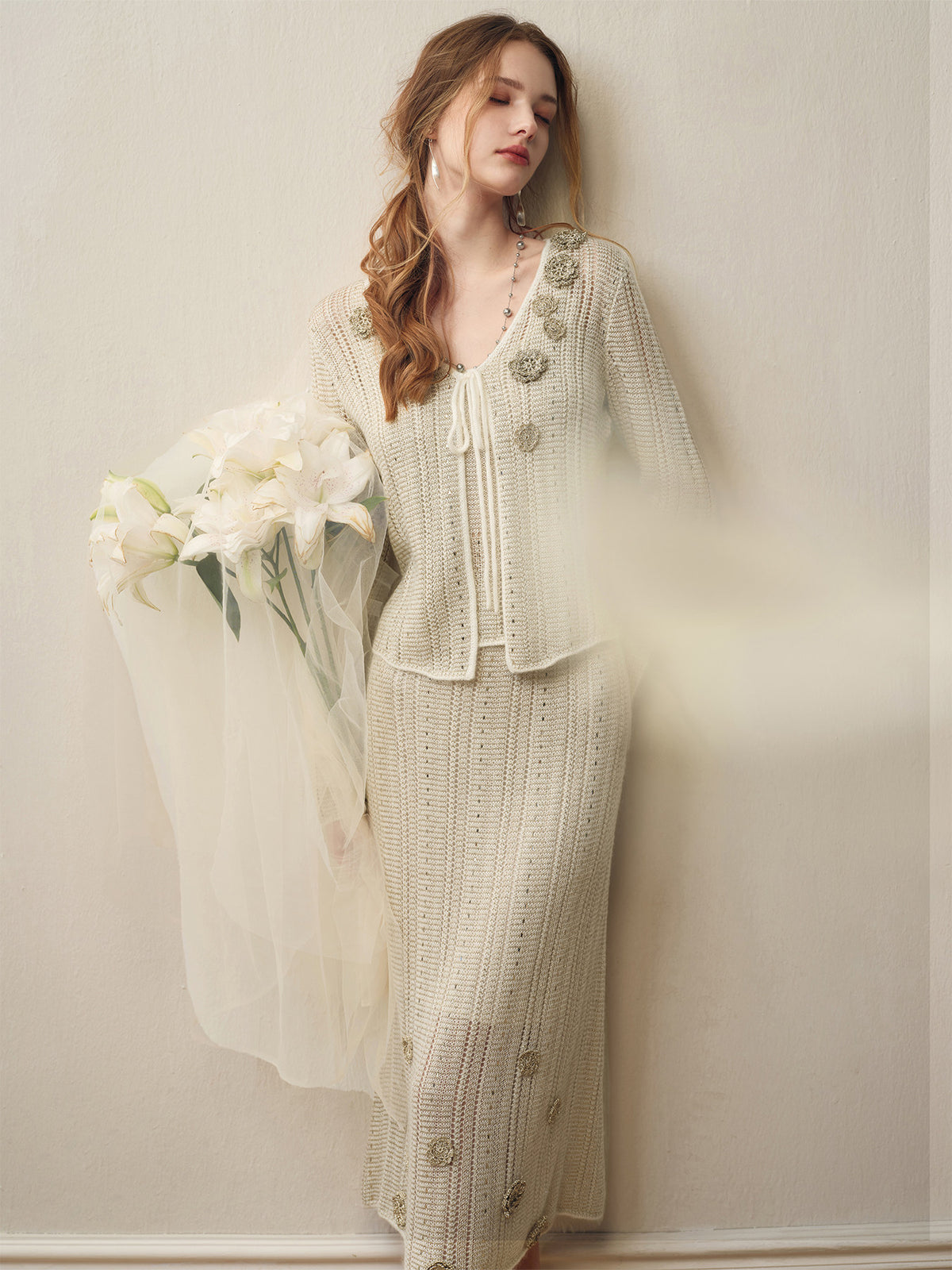 Silver Bloom Crochet Knit Co-Ord