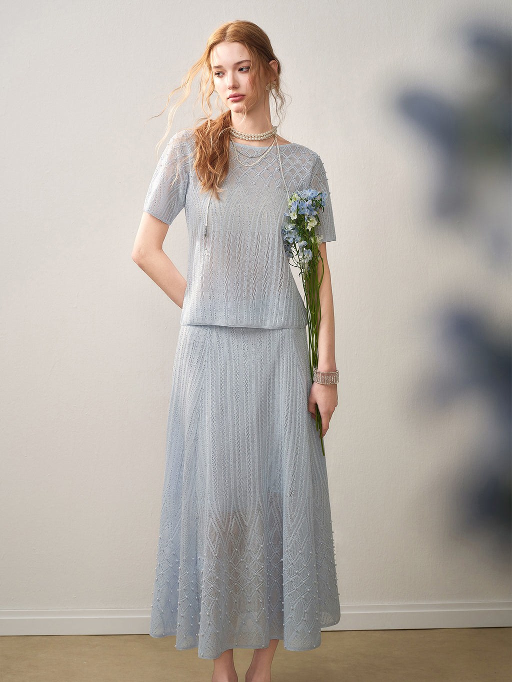 Pearl Delphinium Textured Knit A-Line Co-Ord