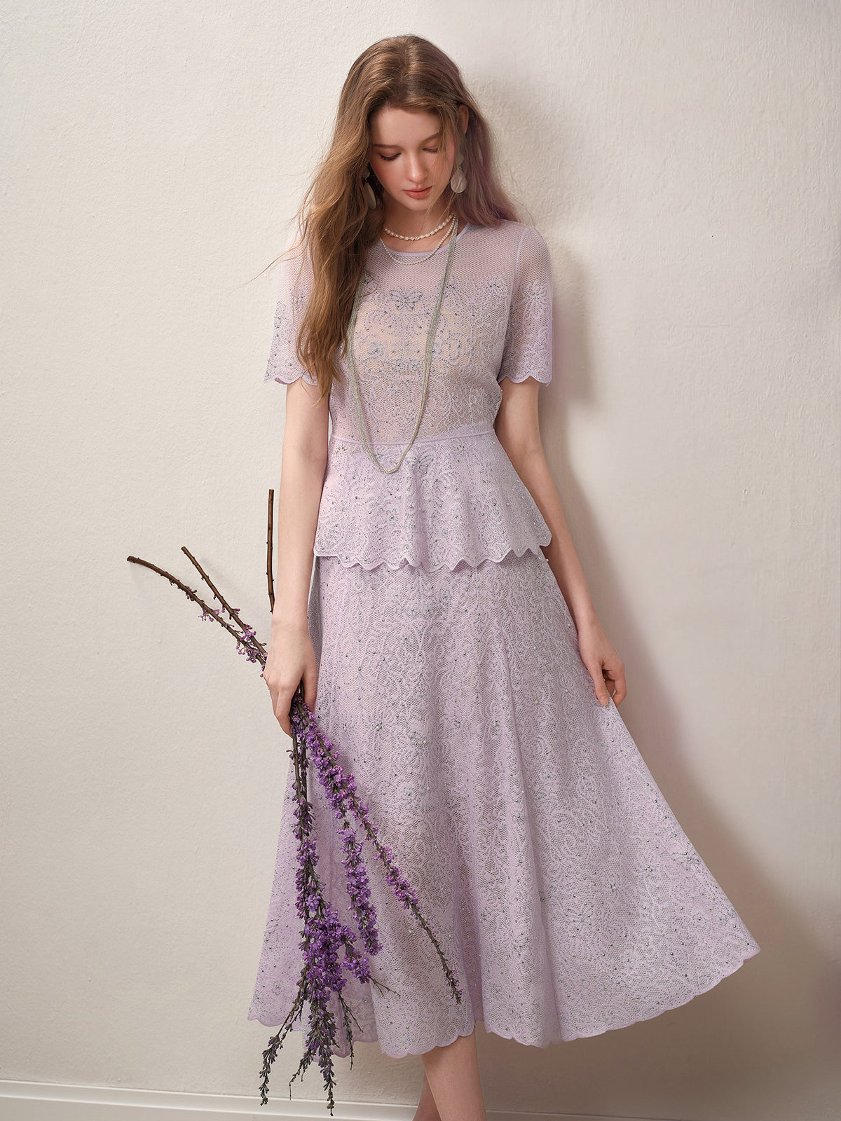 Lavernder Haze Iridescrnt Lace Peplum Mermaid Co-Ord