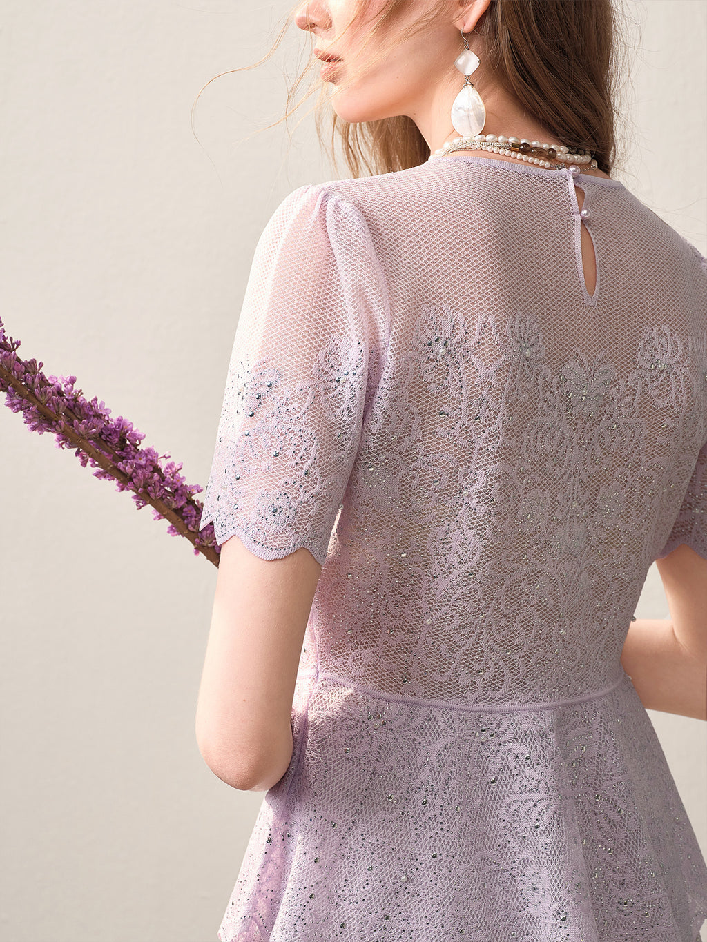 Lavernder Haze Iridescrnt Lace Peplum Mermaid Co-Ord