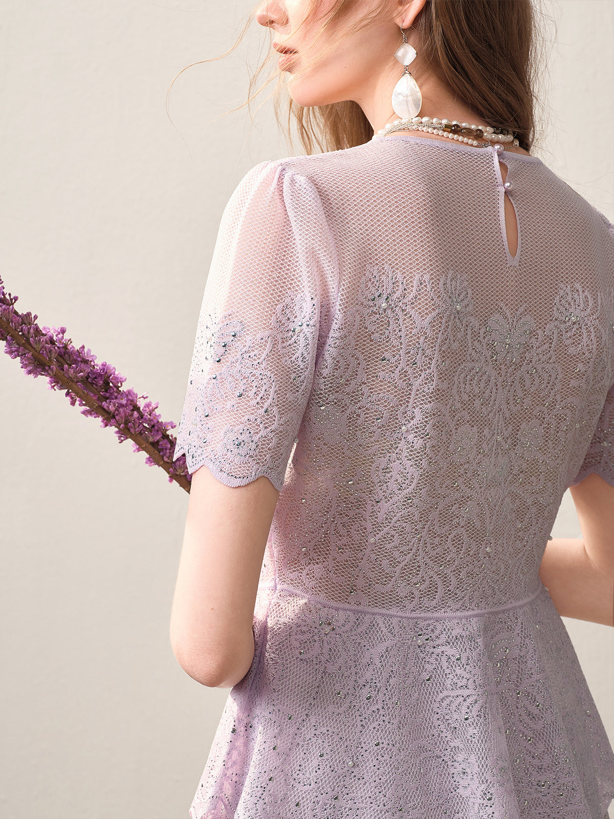 Lavernder Haze Iridescrnt Lace Peplum Mermaid Co-Ord