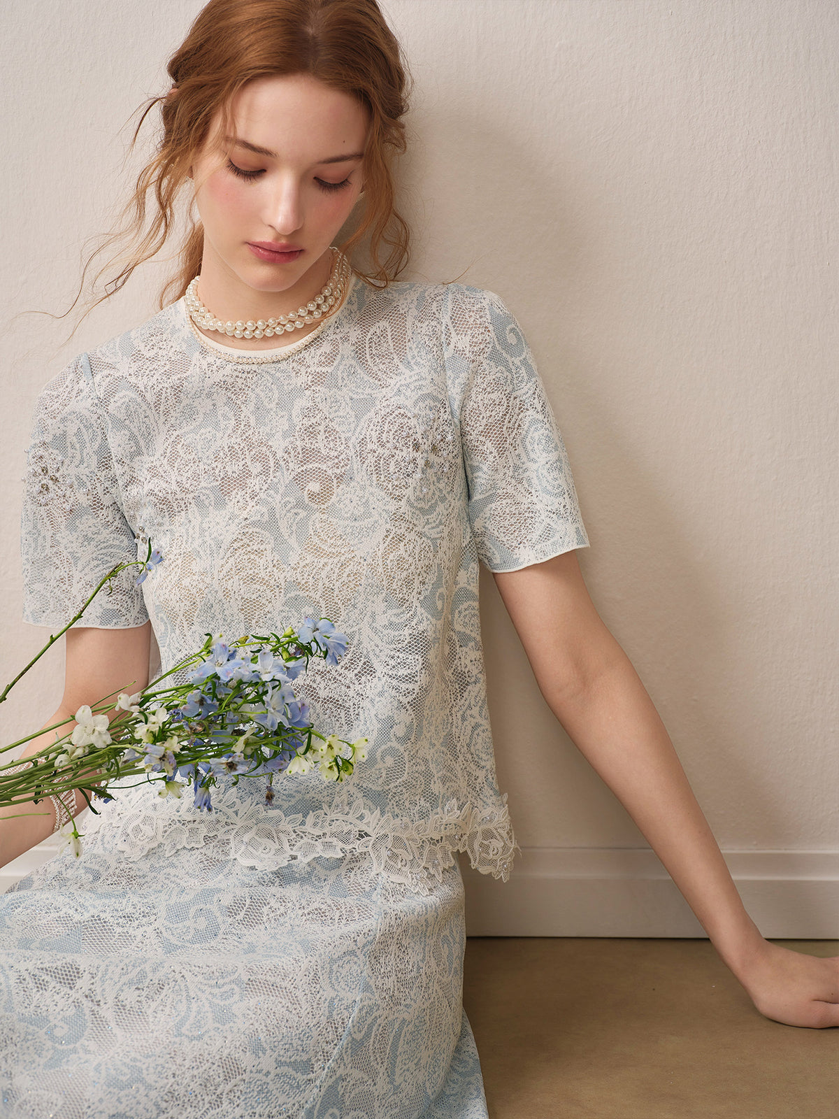 Pale Azure Lace Knit Co-Ord