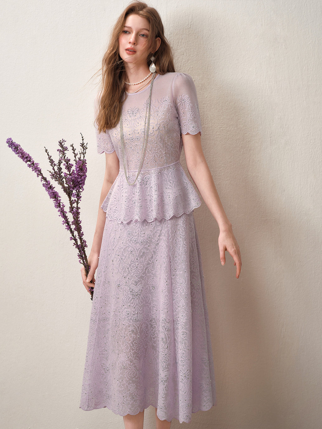 Lavernder Haze Iridescrnt Lace Peplum Mermaid Co-Ord