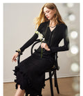 Black Ribbed Knit Ruffle Hem Skirt Co-Ord