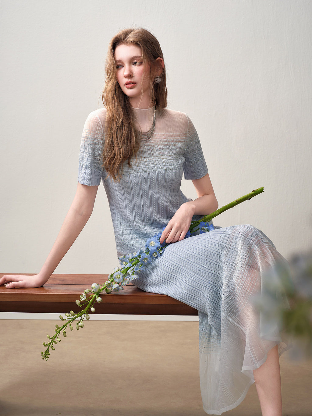 Delphinium Short-Sleeve Gradient Mesh Knit Mermaid Co-Ord