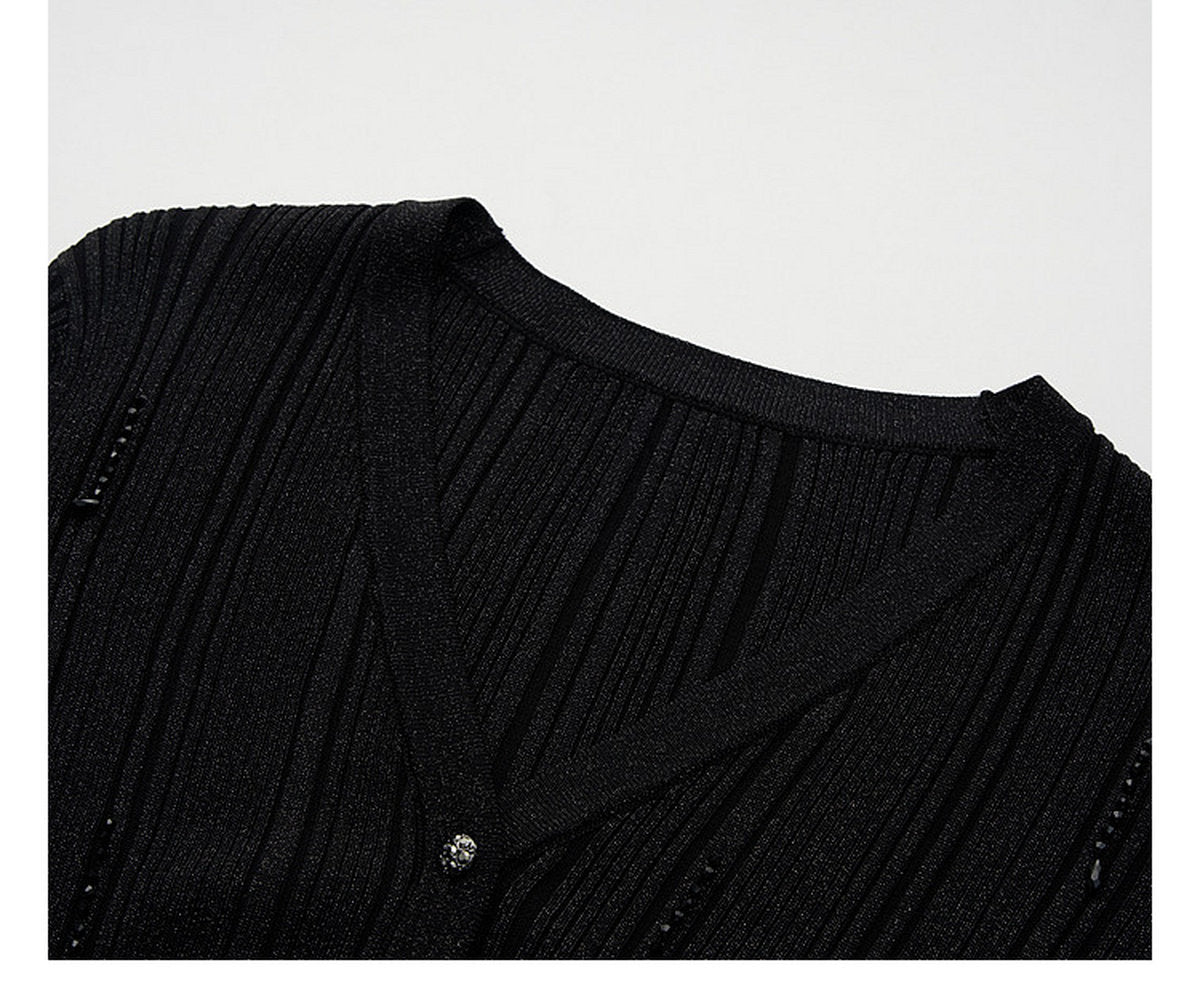 Black Ribbed Knit Ruffle Hem Skirt Co-Ord