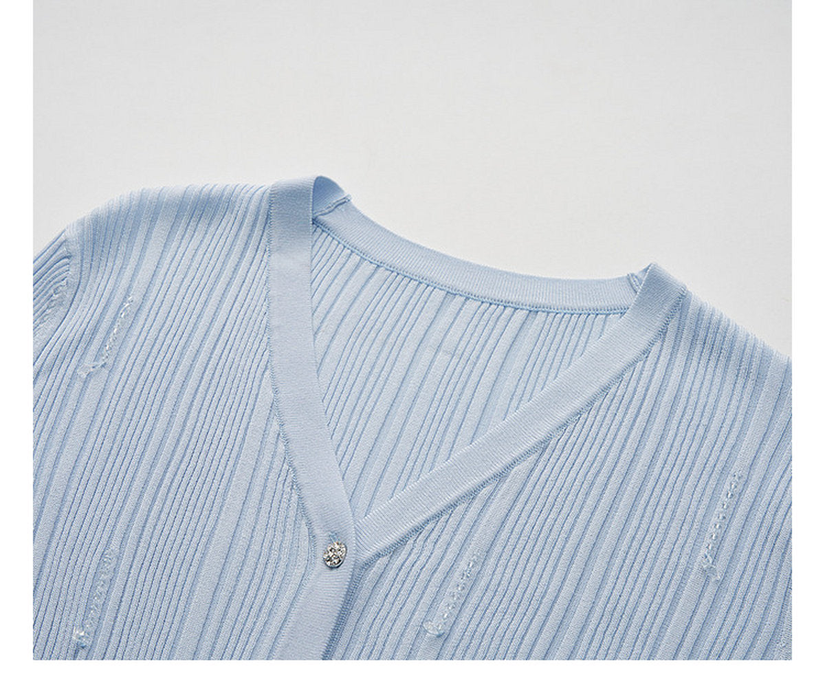 Sky Blue Ribbed Knit Ruffle Hem Skirt Co-Ord