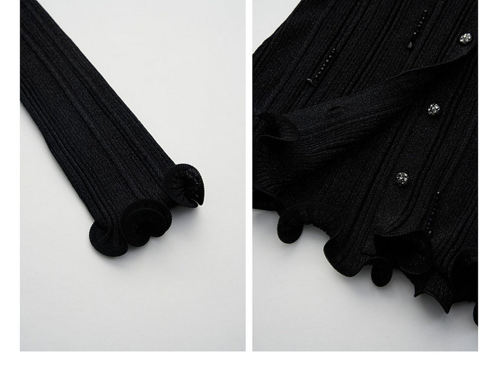 Black Ribbed Knit Ruffle Hem Skirt Co-Ord