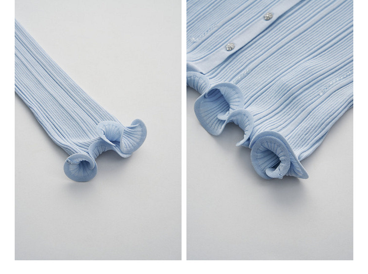 Sky Blue Ribbed Knit Ruffle Hem Skirt Co-Ord