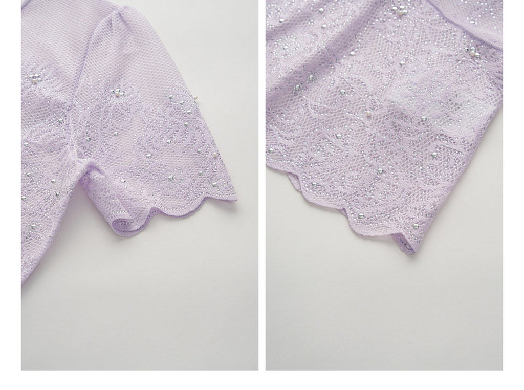 Lavernder Haze Iridescrnt Lace Peplum Mermaid Co-Ord