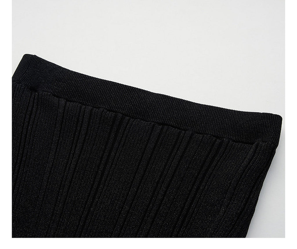 Black Ribbed Knit Ruffle Hem Skirt Co-Ord