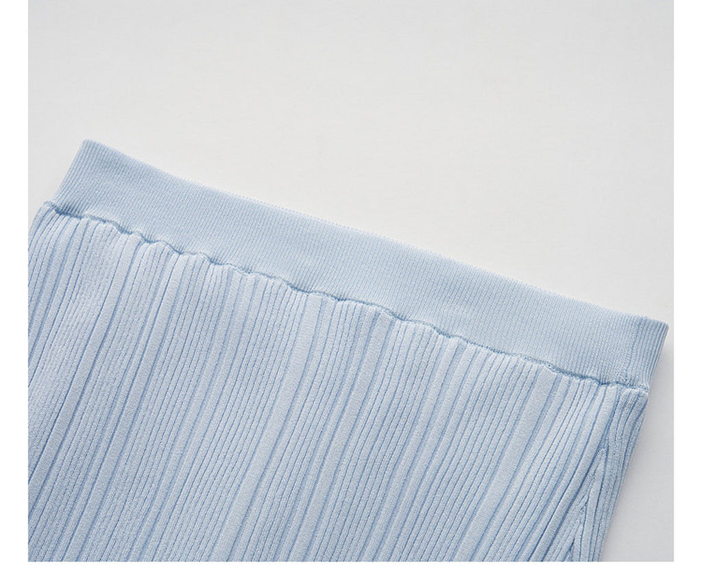 Sky Blue Ribbed Knit Ruffle Hem Skirt Co-Ord