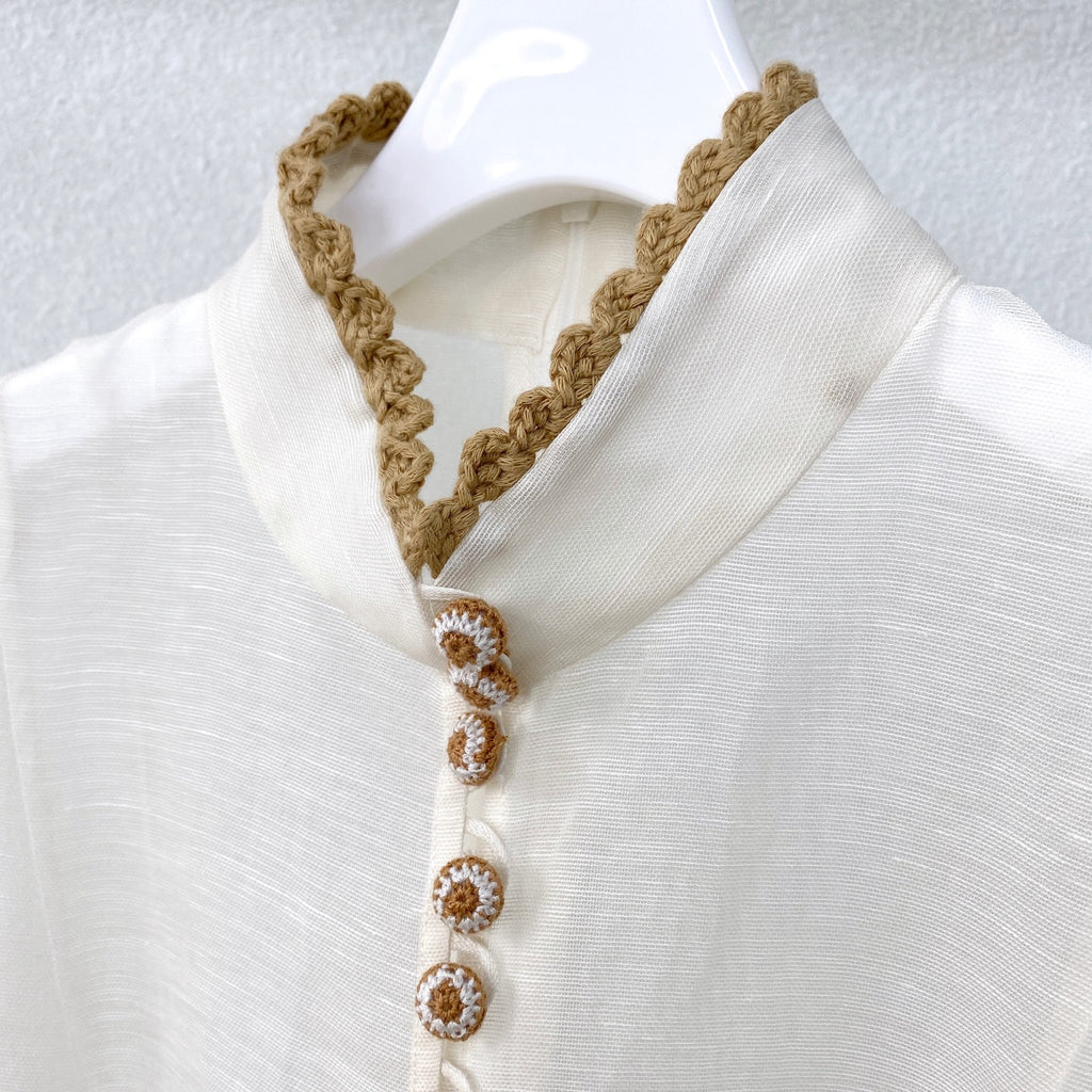 Island Vacation Embroidered Waist-Cinching Lapel Shirt Maxi Dress