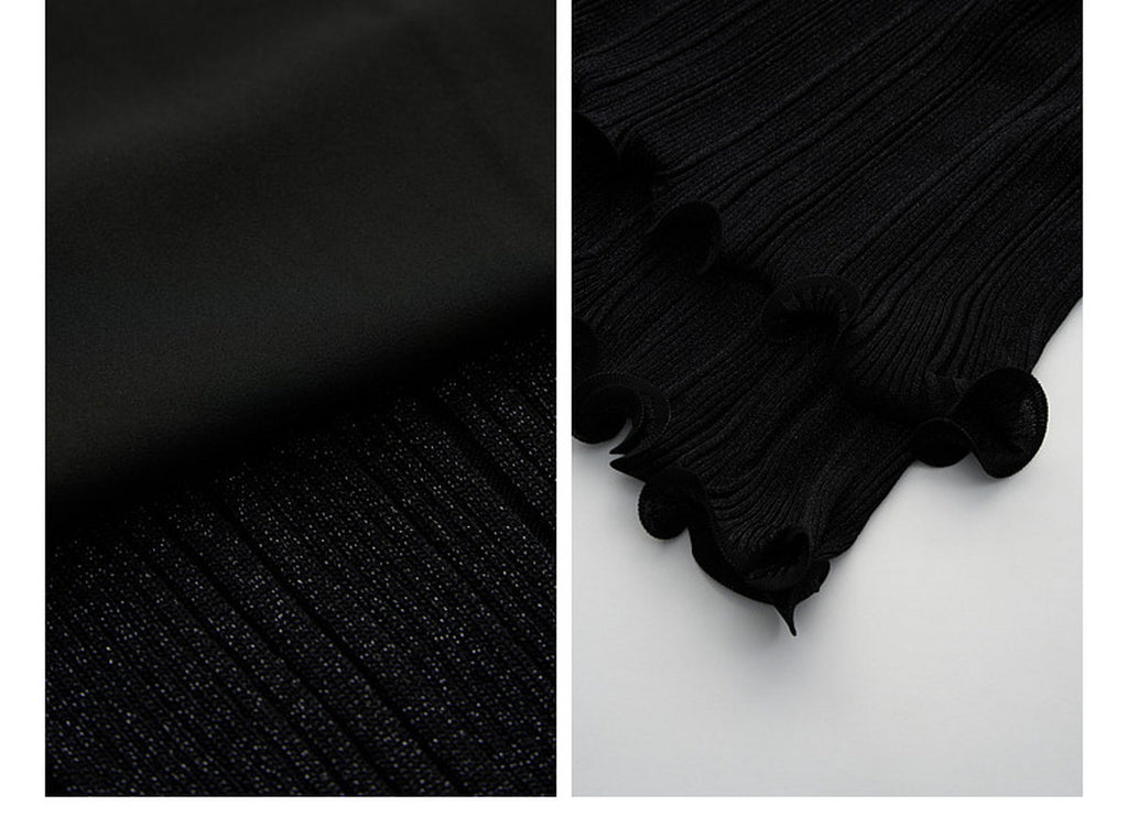 Black Ribbed Knit Ruffle Hem Skirt Co-Ord
