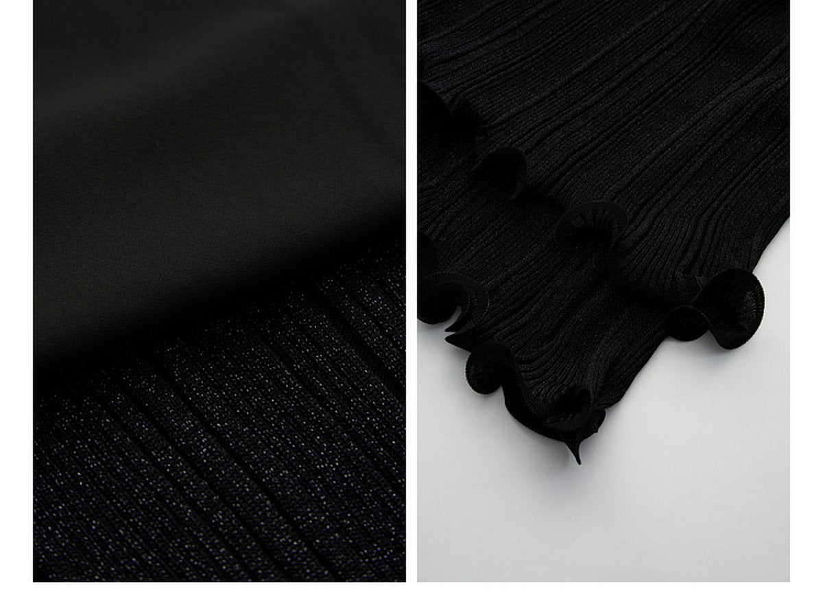 Black Ribbed Knit Ruffle Hem Skirt Co-Ord