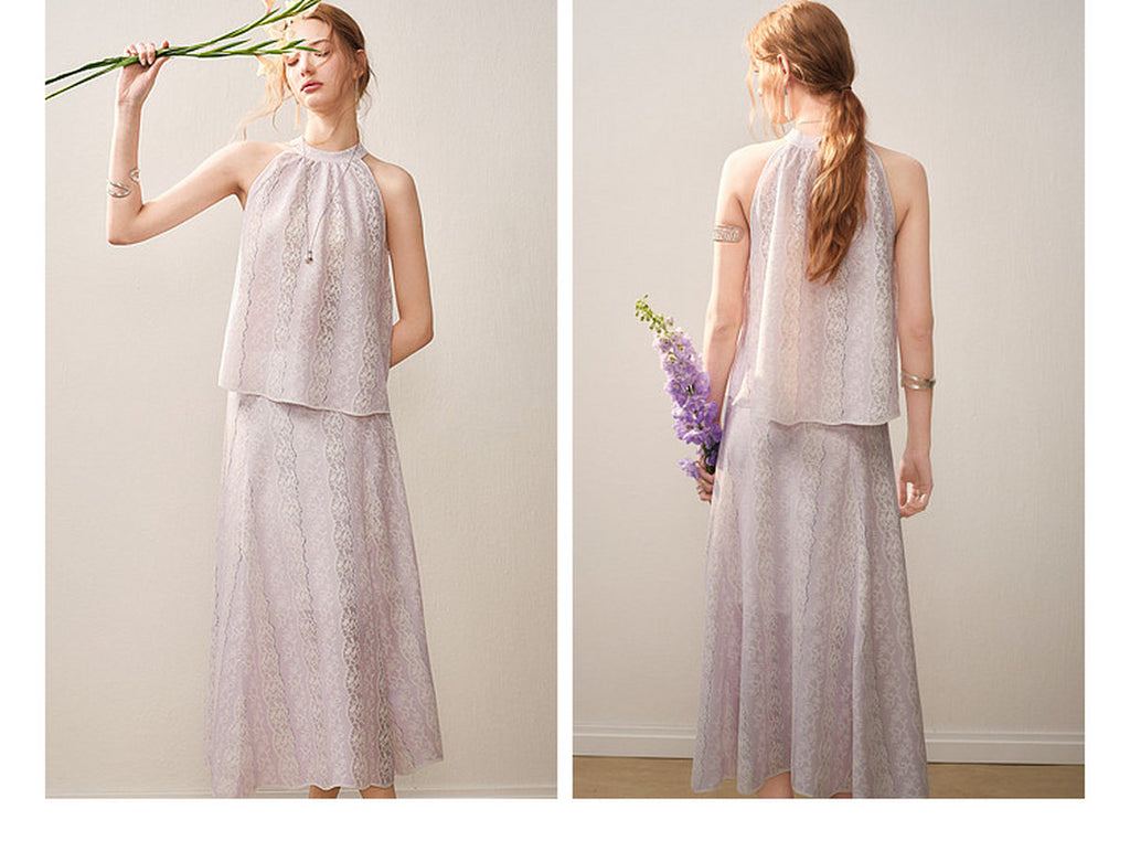 Lilac Mist Lace Halter Knit Co-Ord