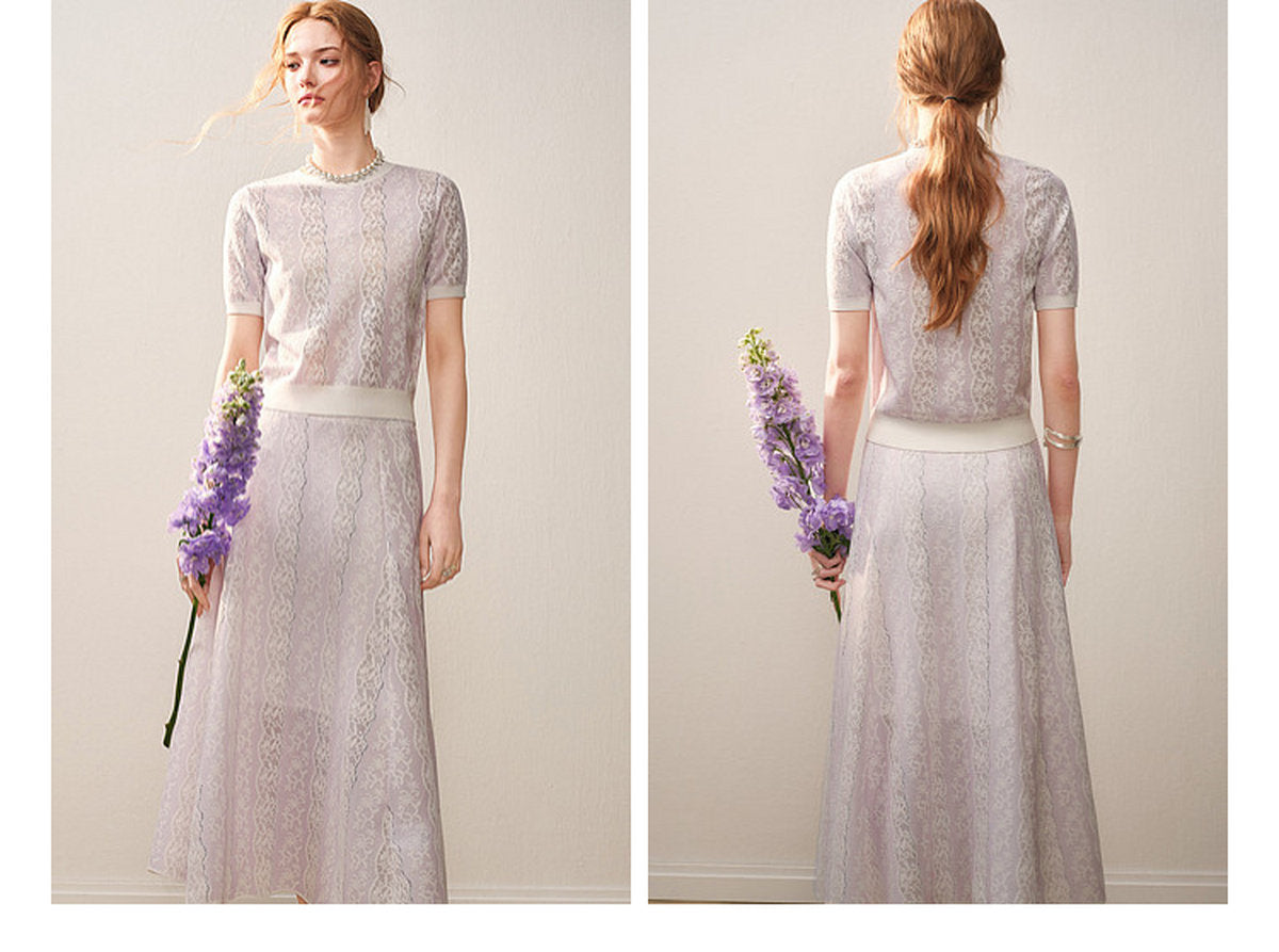 Lilac Violet Crew Neck Knit A-line Co-Ord