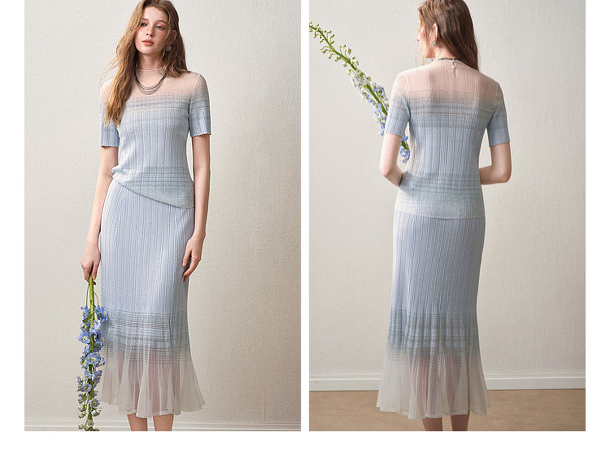 Delphinium Short-Sleeve Gradient Mesh Knit Mermaid Co-Ord