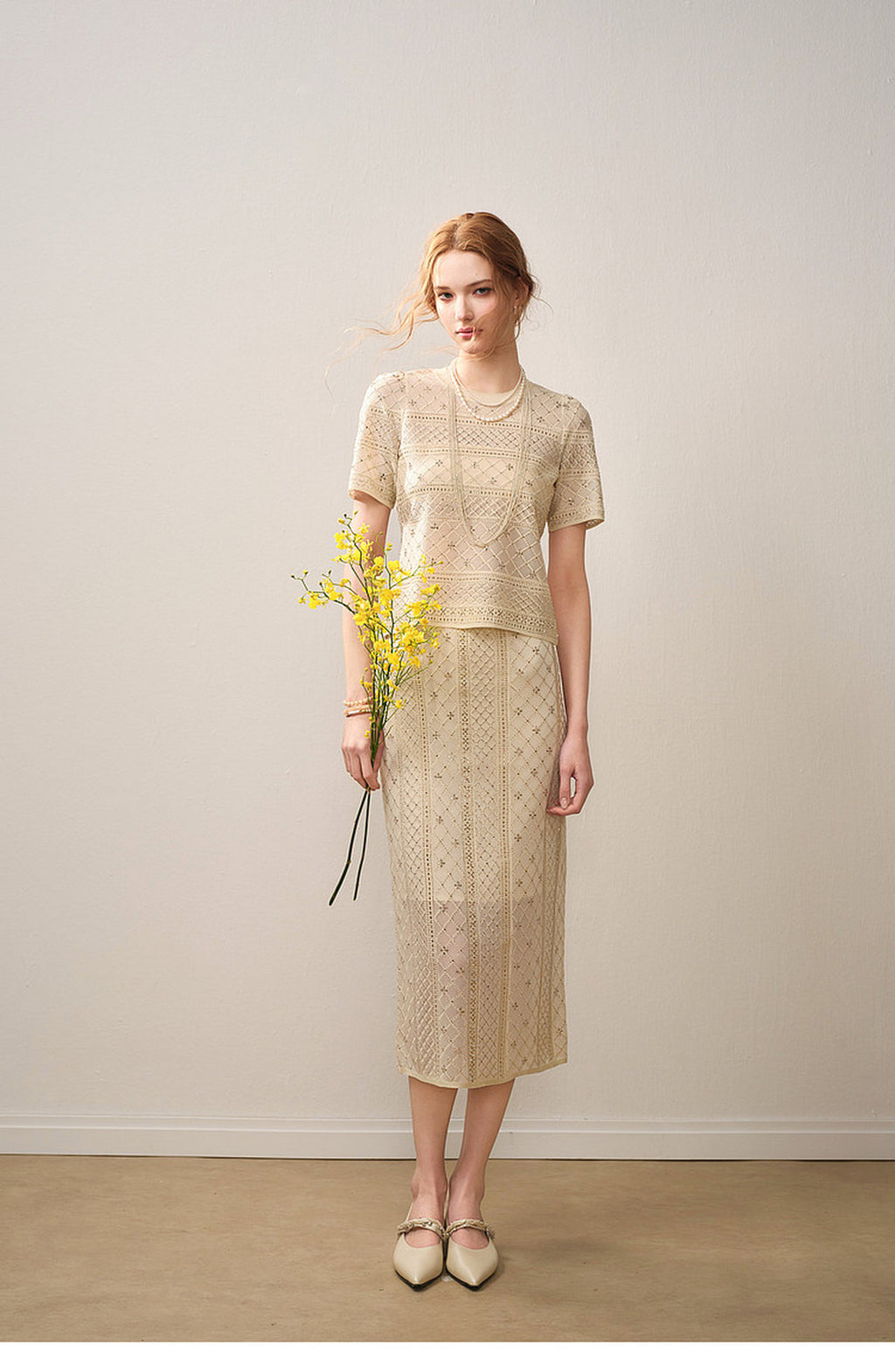 Beige Diamond Crochet Knit Co-Ord