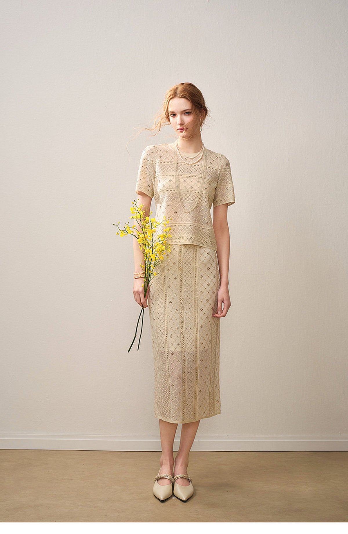Beige Diamond Crochet Knit Co-Ord