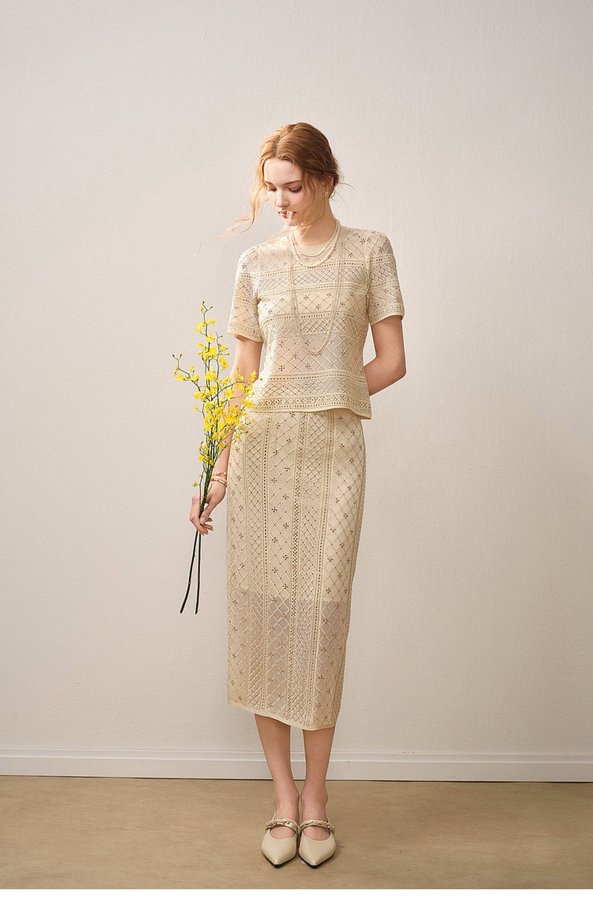 Beige Diamond Crochet Knit Co-Ord