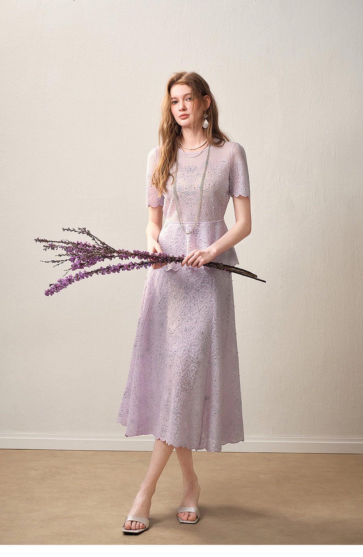 Lavernder Haze Iridescrnt Lace Peplum Mermaid Co-Ord