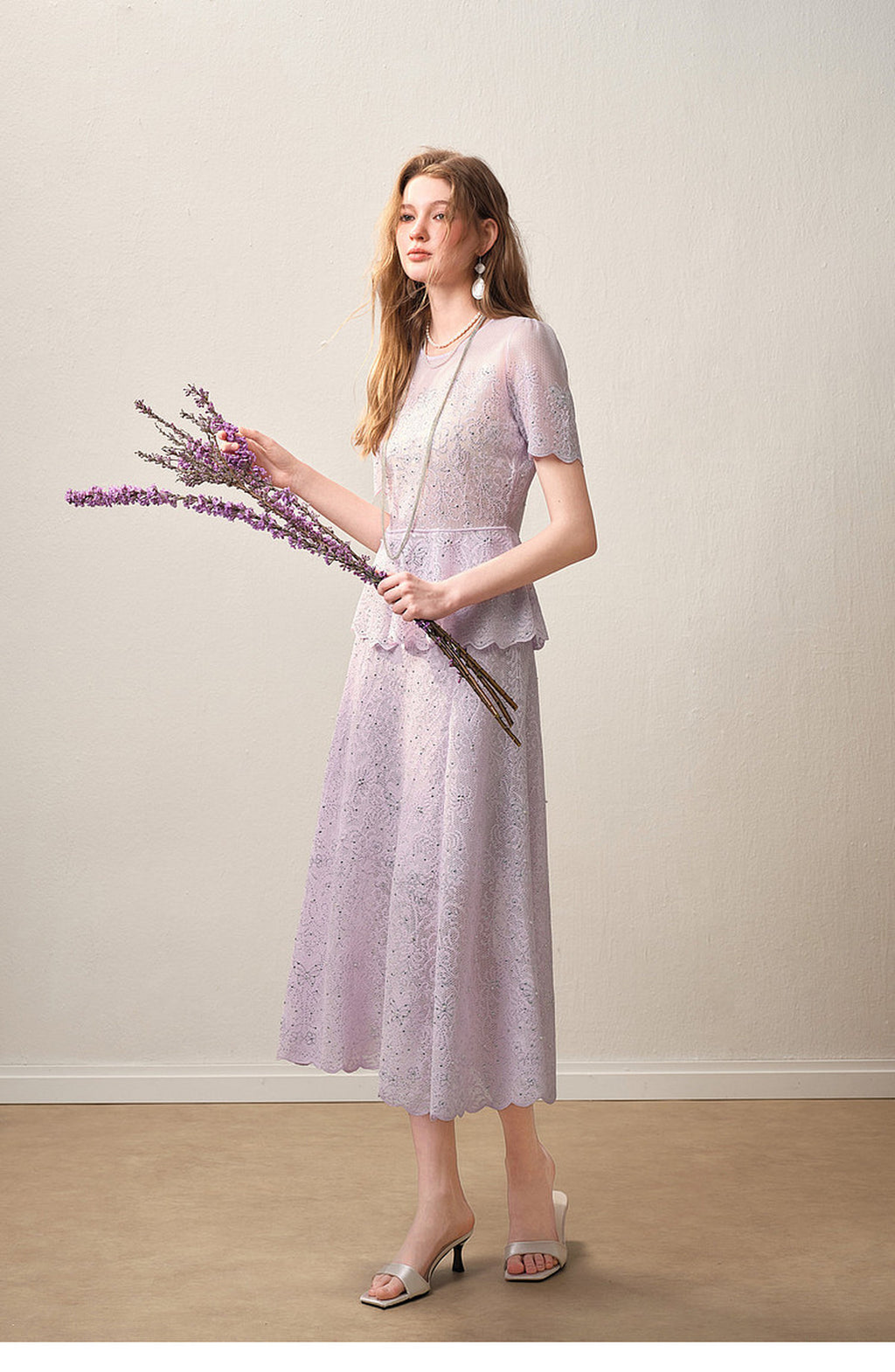Lavernder Haze Iridescrnt Lace Peplum Mermaid Co-Ord