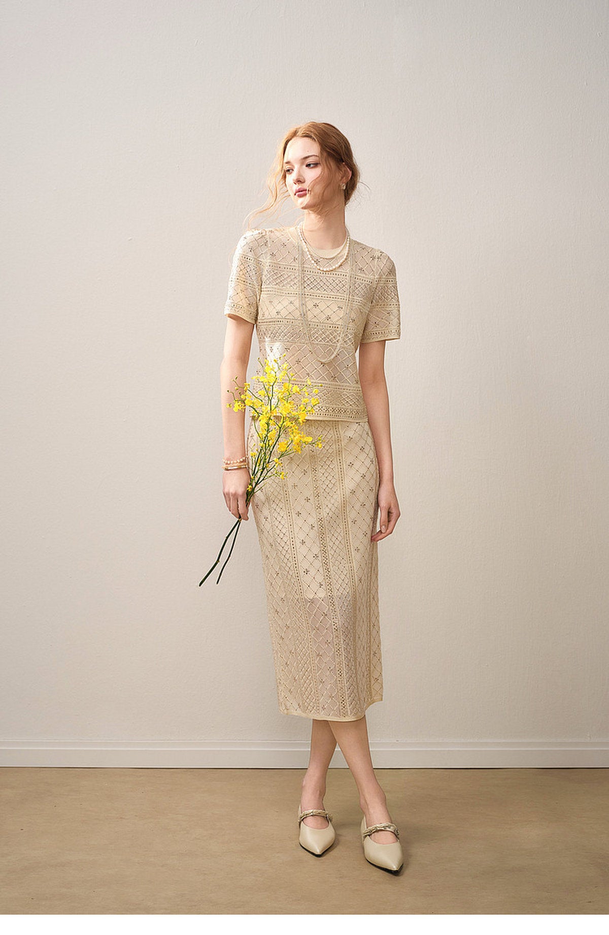 Beige Diamond Crochet Knit Co-Ord