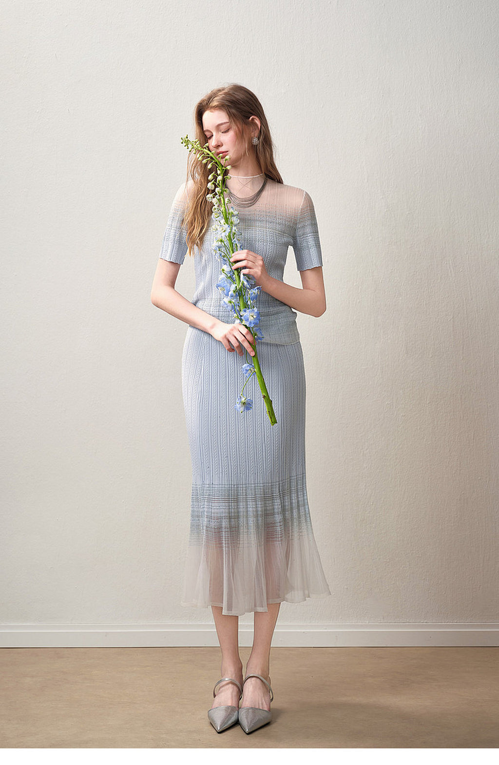 Delphinium Short-Sleeve Gradient Mesh Knit Mermaid Co-Ord
