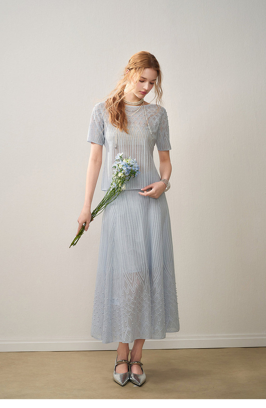 Pearl Delphinium Textured Knit A-Line Co-Ord