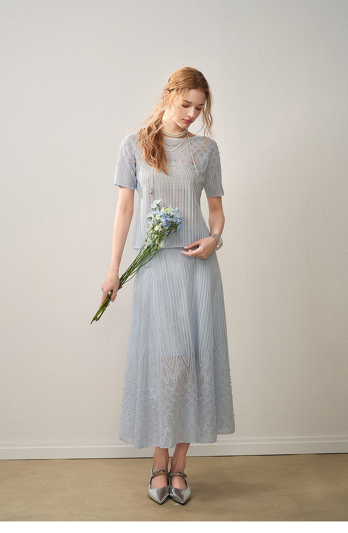 Pearl Delphinium Textured Knit A-Line Co-Ord