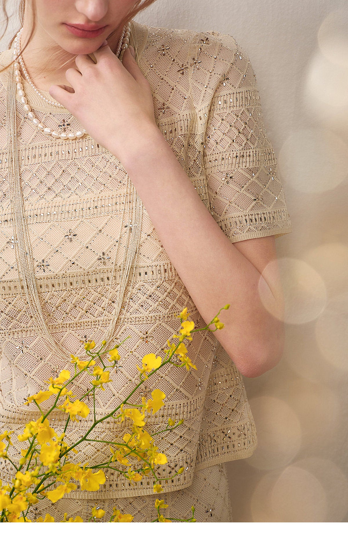 Beige Diamond Crochet Knit Co-Ord