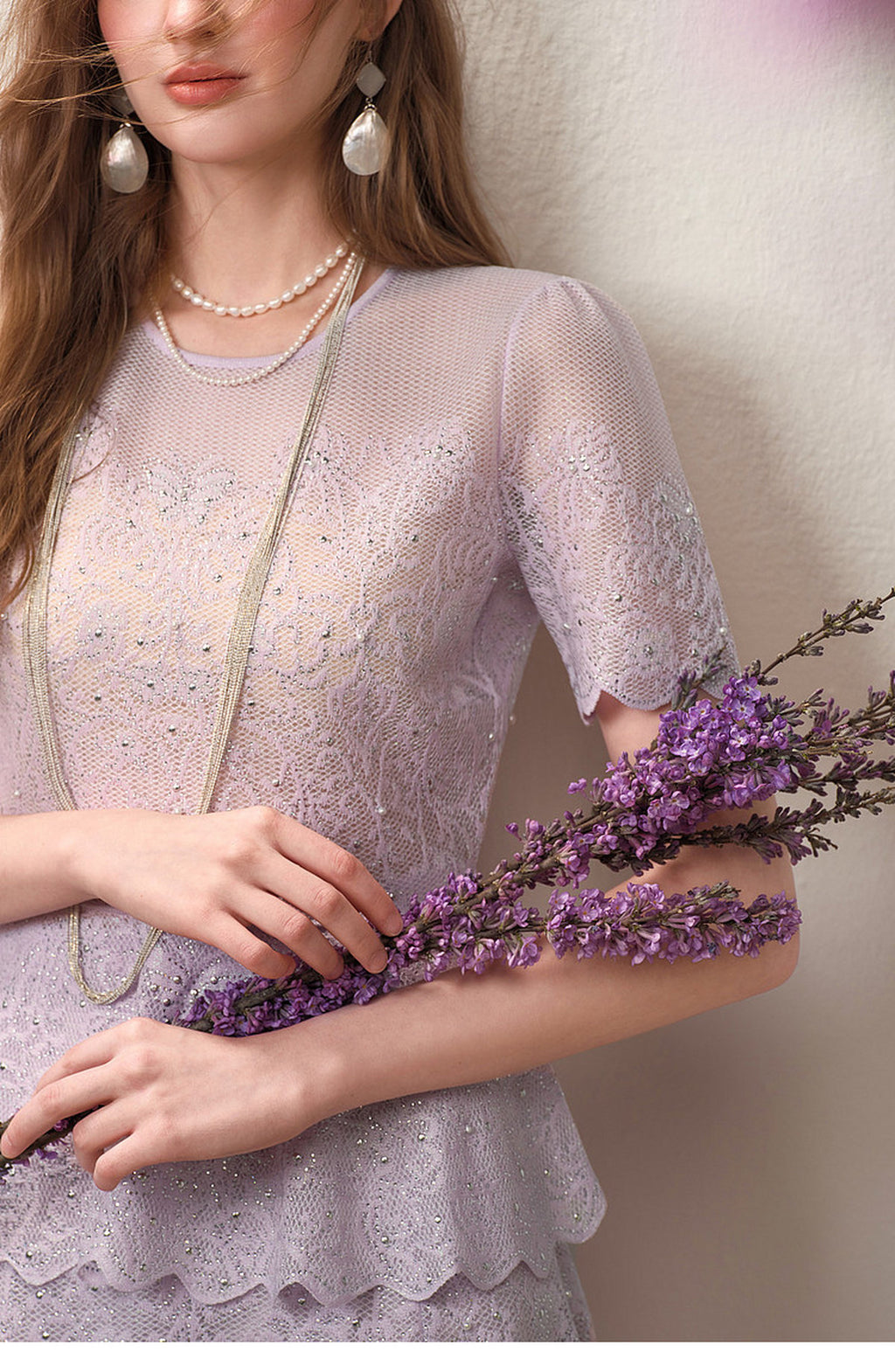 Lavernder Haze Iridescrnt Lace Peplum Mermaid Co-Ord