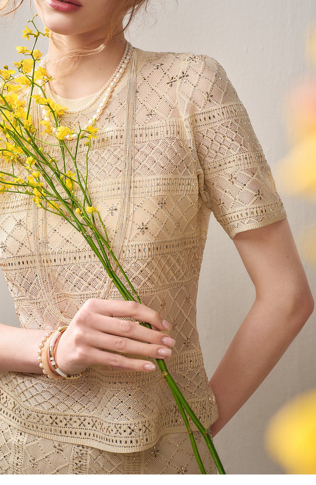 Beige Diamond Crochet Knit Co-Ord