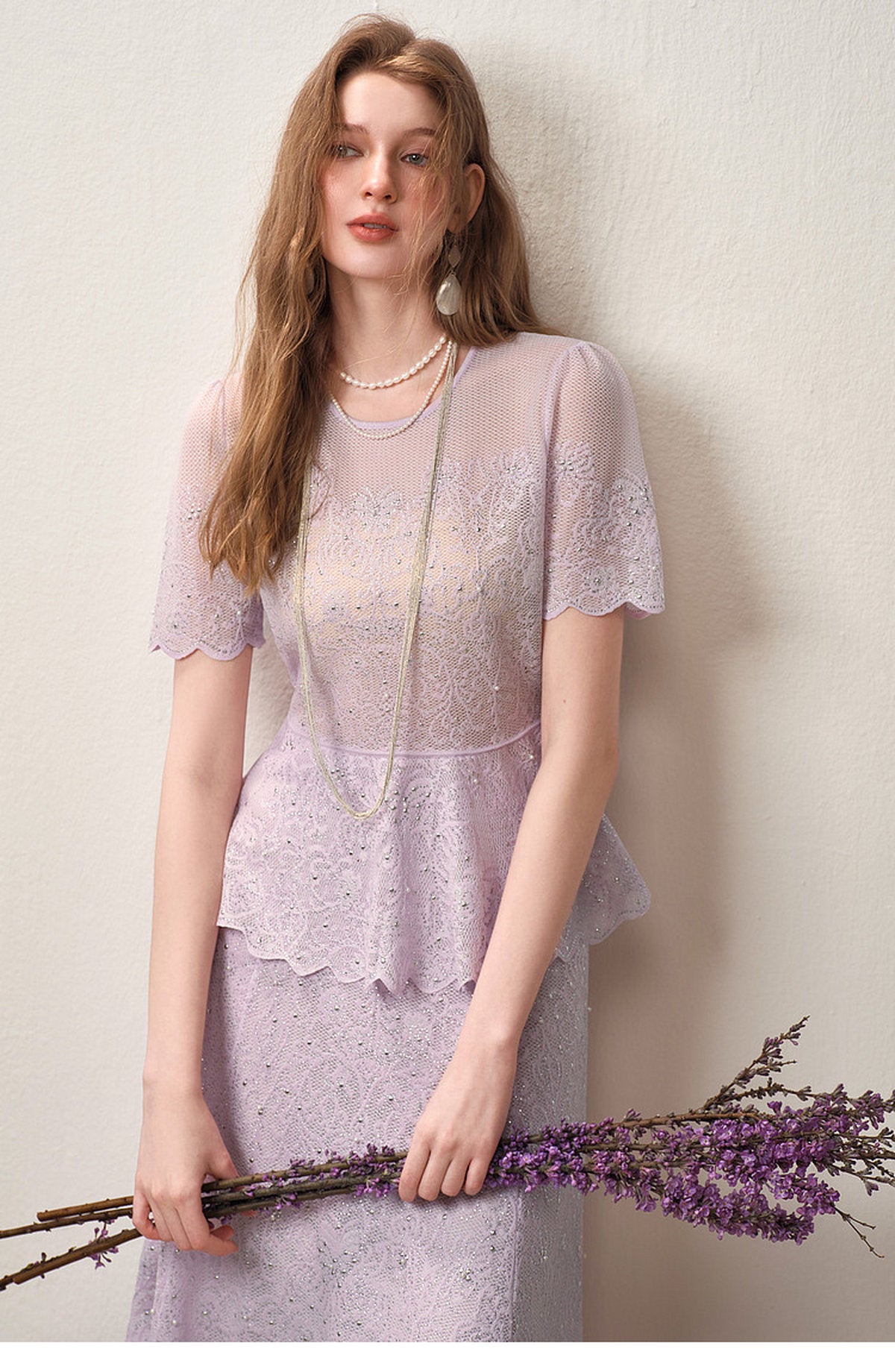 Lavernder Haze Iridescrnt Lace Peplum Mermaid Co-Ord