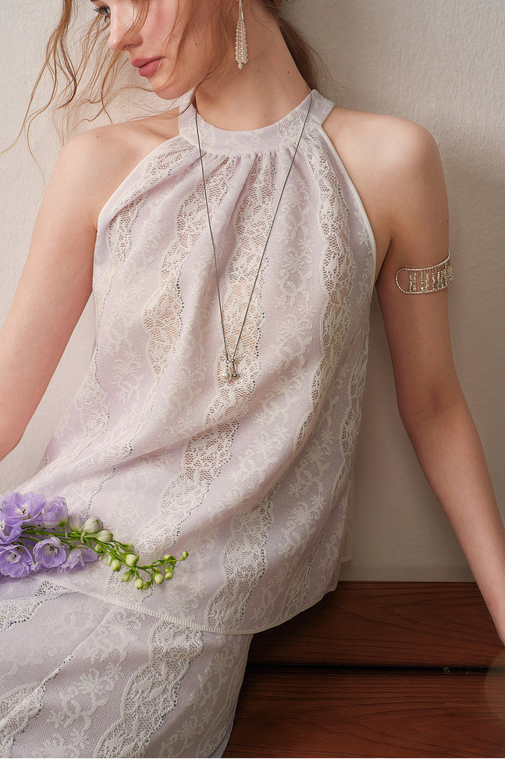 Lilac Mist Lace Halter Knit Co-Ord