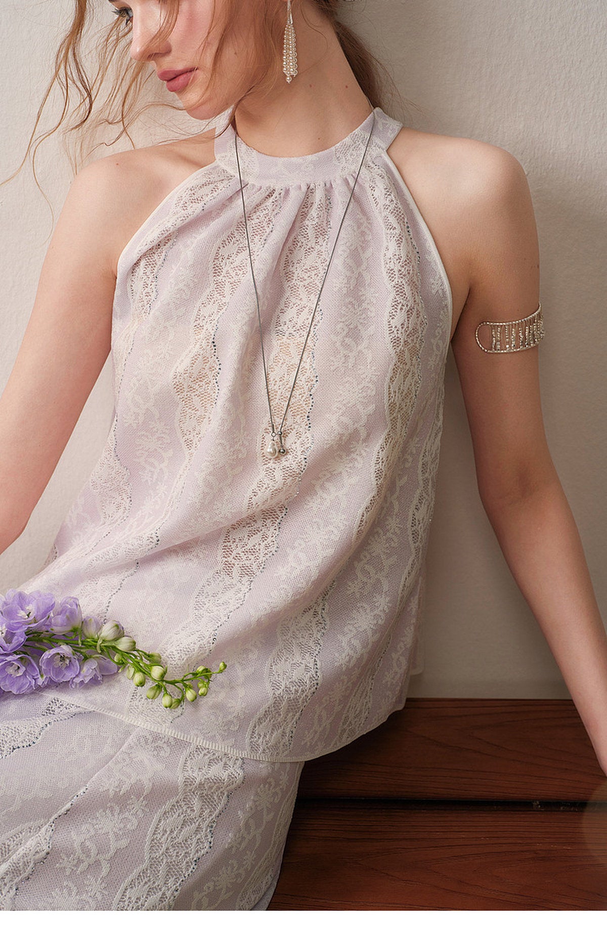 Lilac Mist Lace Halter Knit Co-Ord