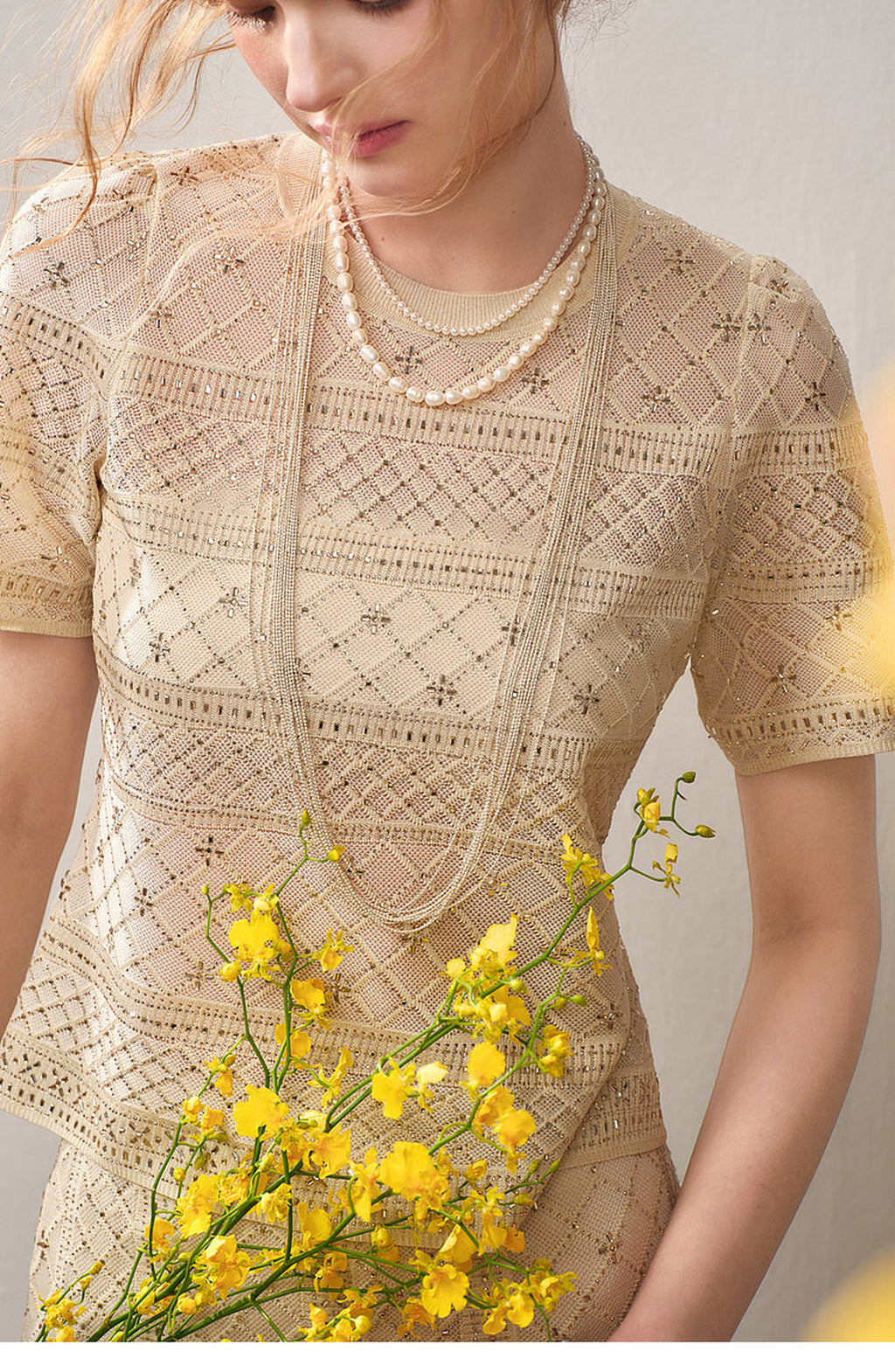 Beige Diamond Crochet Knit Co-Ord