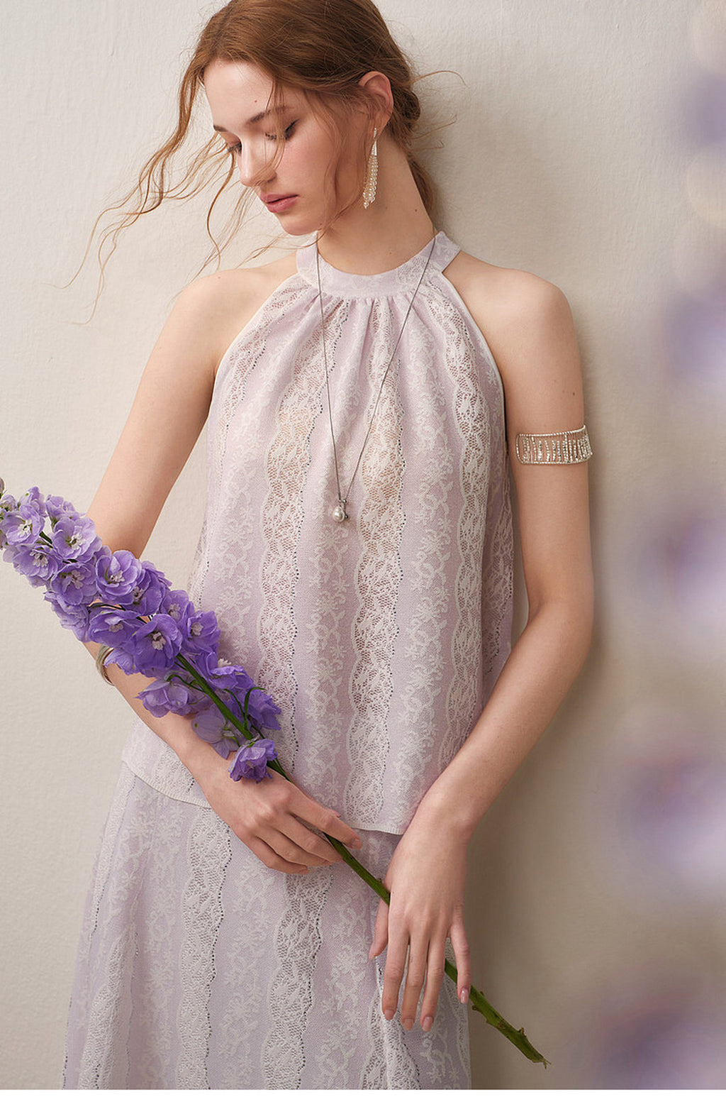 Lilac Mist Lace Halter Knit Co-Ord