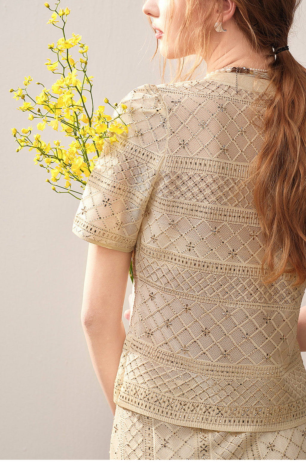 Beige Diamond Crochet Knit Co-Ord