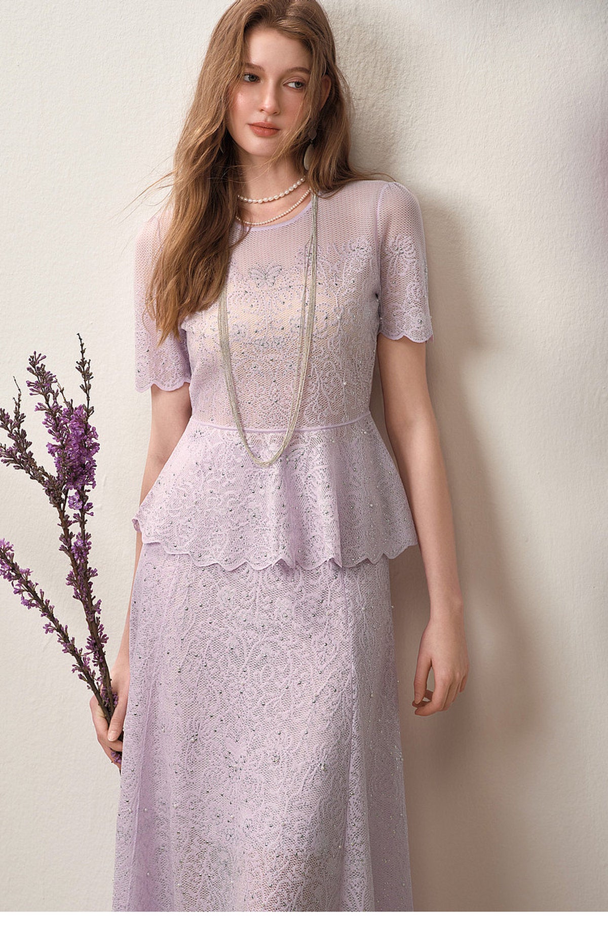 Lavernder Haze Iridescrnt Lace Peplum Mermaid Co-Ord
