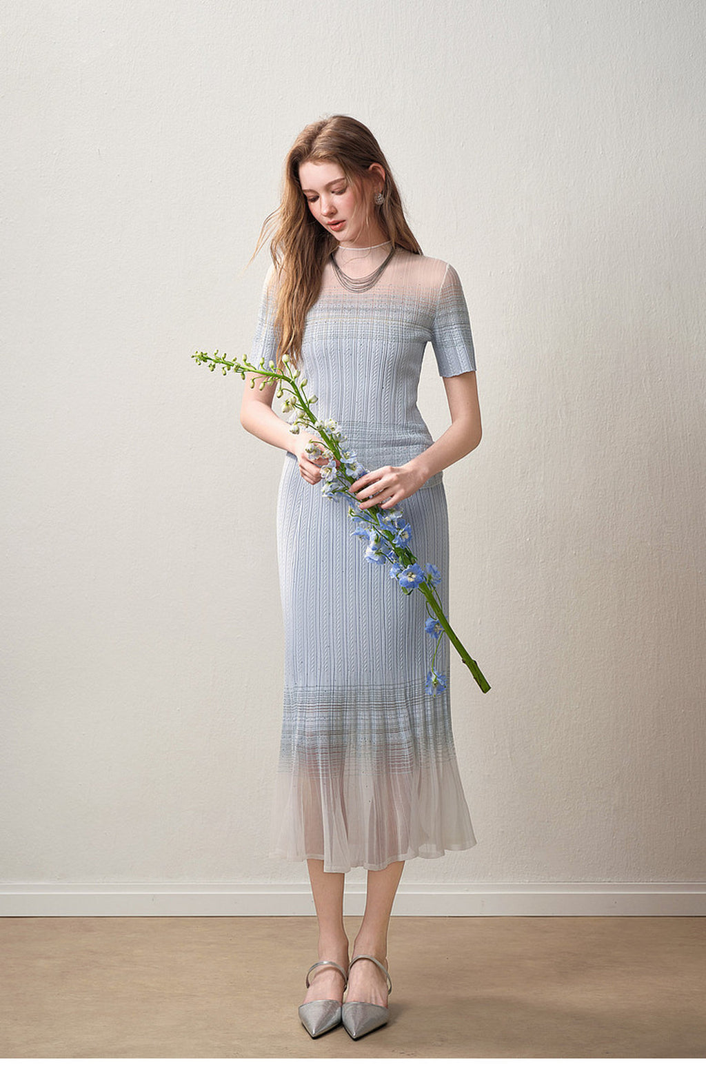 Delphinium Short-Sleeve Gradient Mesh Knit Mermaid Co-Ord