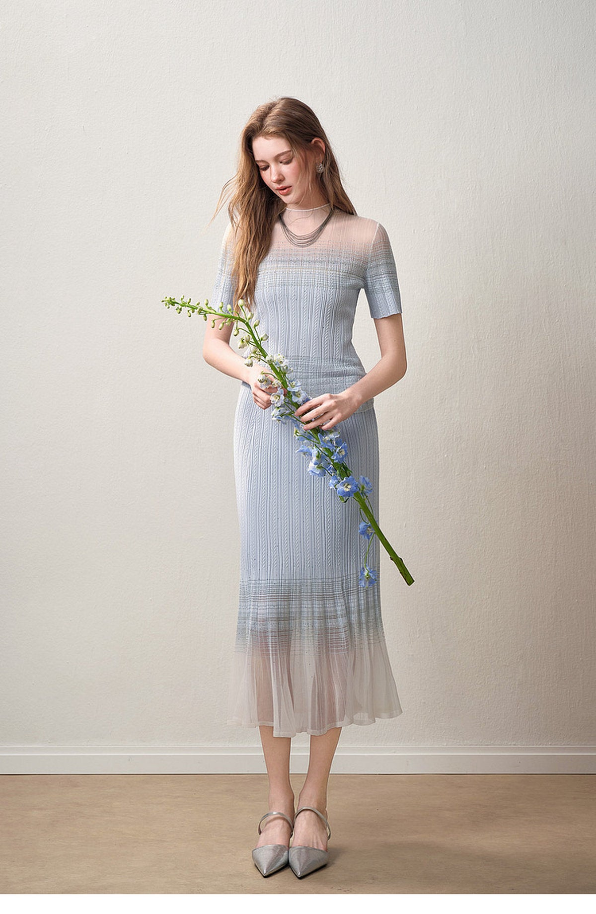 Delphinium Short-Sleeve Gradient Mesh Knit Mermaid Co-Ord