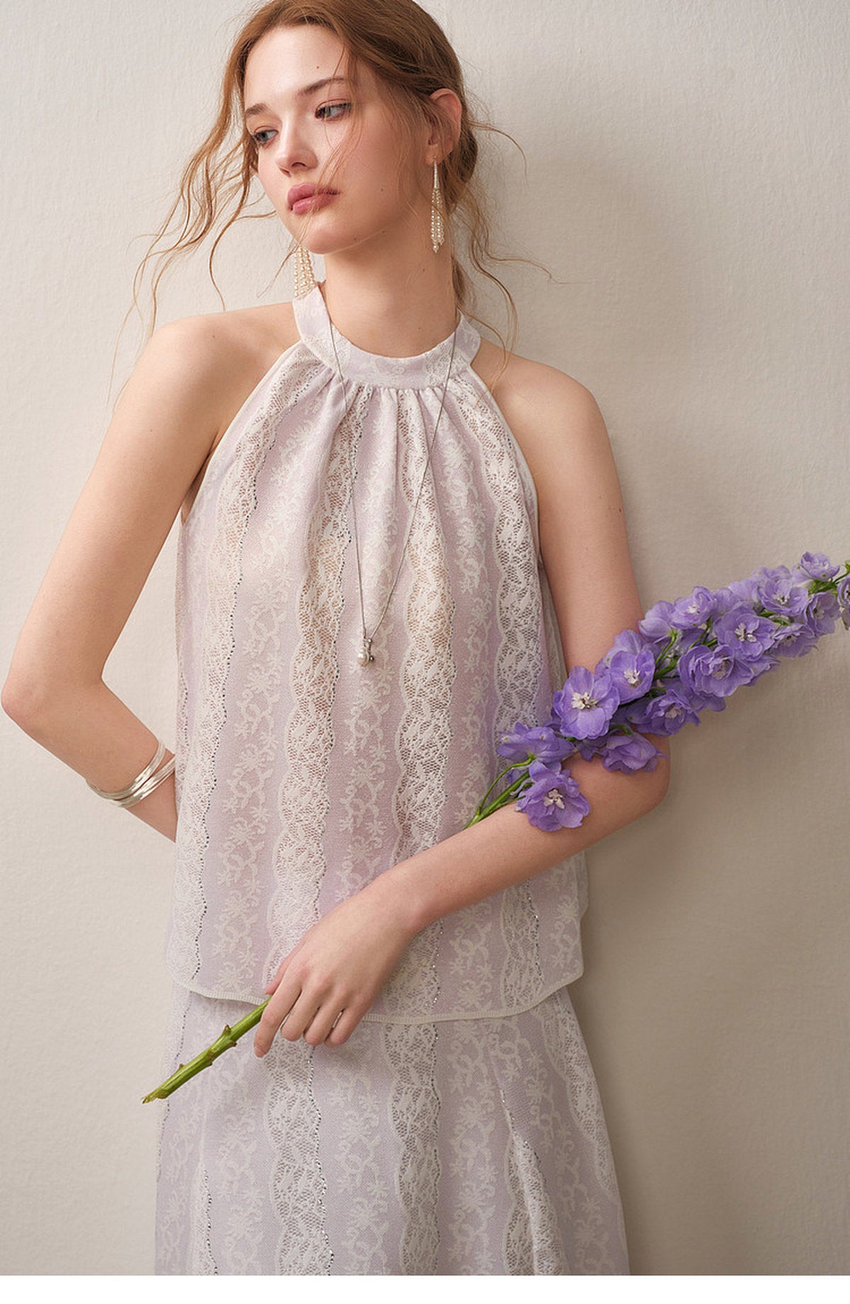Lilac Mist Lace Halter Knit Co-Ord