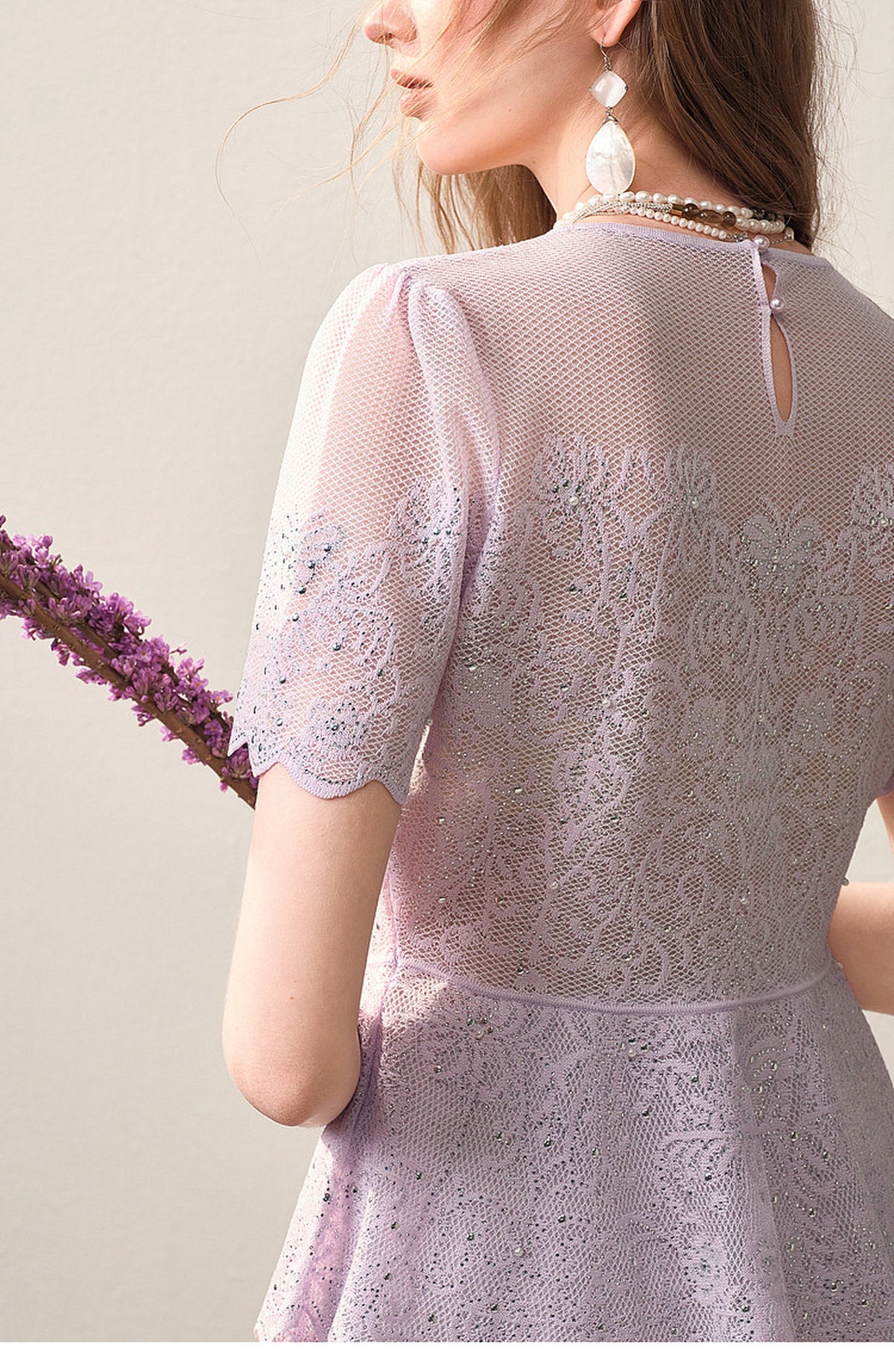 Lavernder Haze Iridescrnt Lace Peplum Mermaid Co-Ord