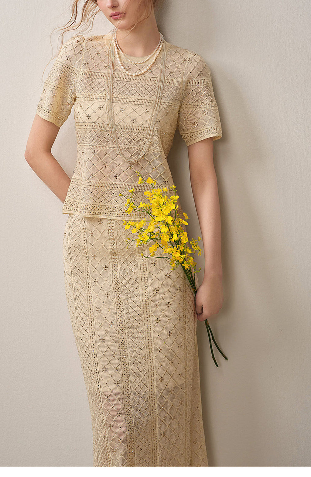 Beige Diamond Crochet Knit Co-Ord