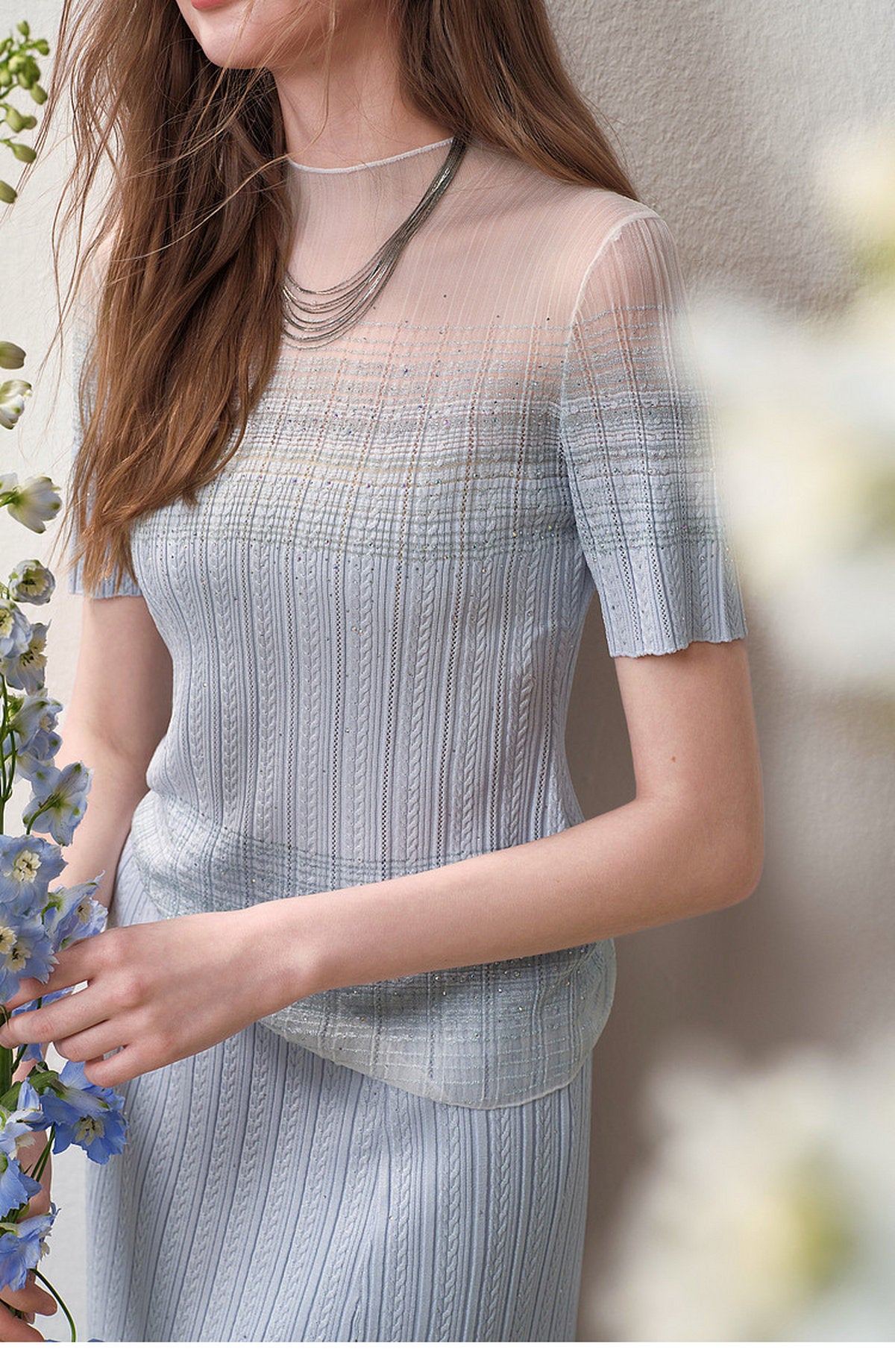 Delphinium Short-Sleeve Gradient Mesh Knit Mermaid Co-Ord