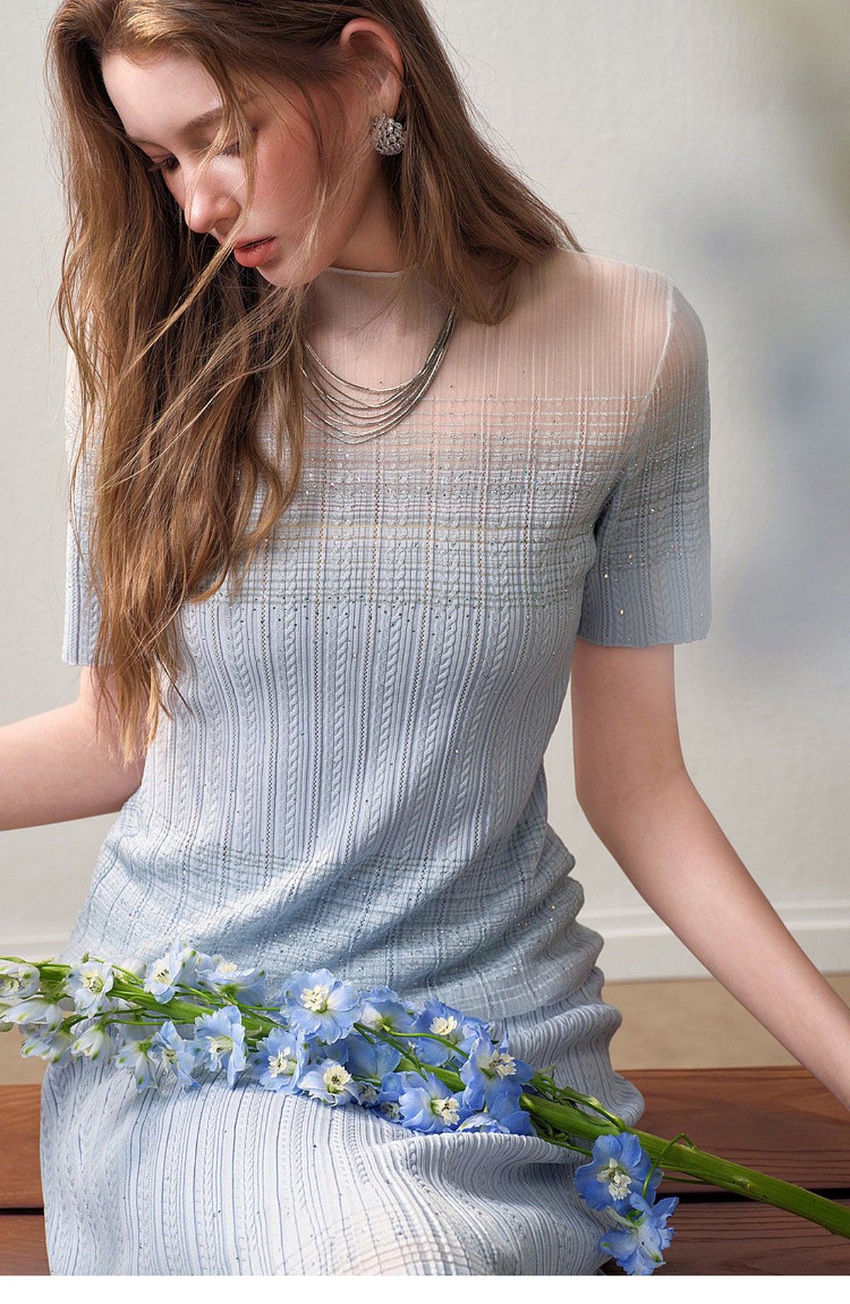Delphinium Short-Sleeve Gradient Mesh Knit Mermaid Co-Ord