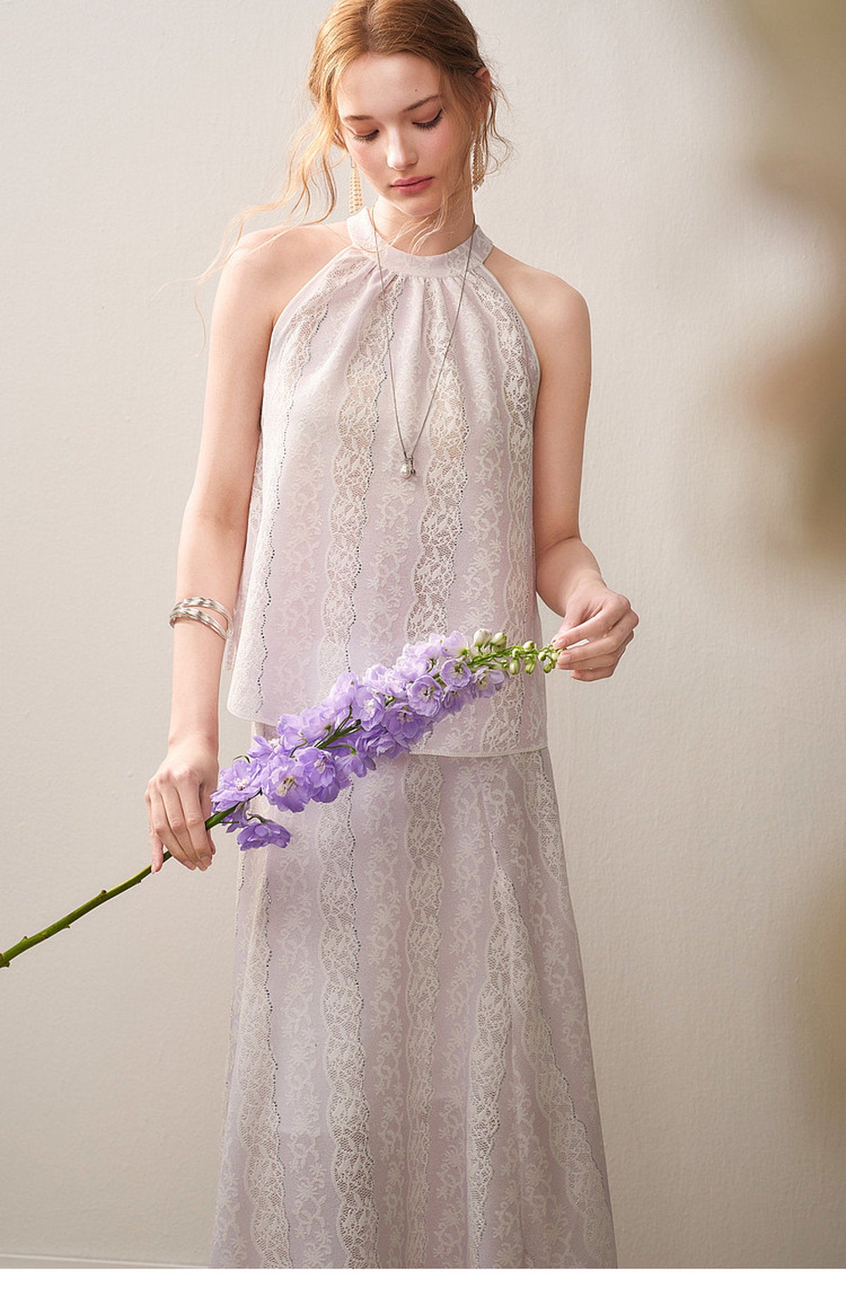 Lilac Mist Lace Halter Knit Co-Ord